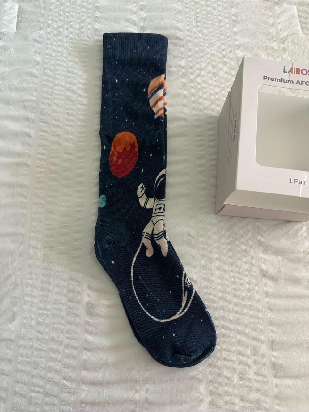 Larios Premium AFO Socks Kids Navy Space Explorer Crew Socks - 12C-3Y